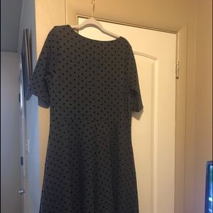 Lands End Knit Dress Gray Pattern W/Black Black